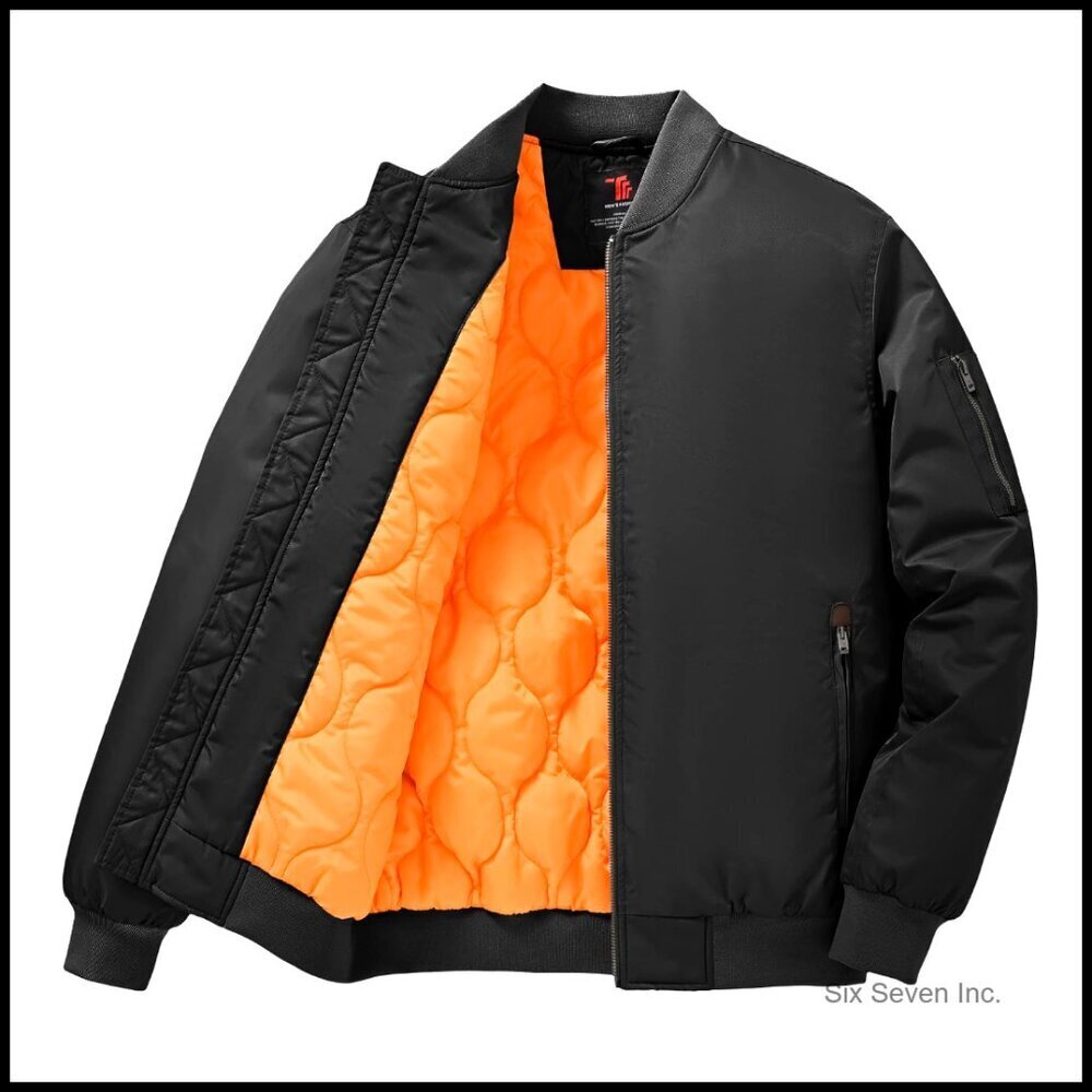 Men's Bomber Jacket Full Zip Padded Coats Classic Retro Warm Winter Outwear